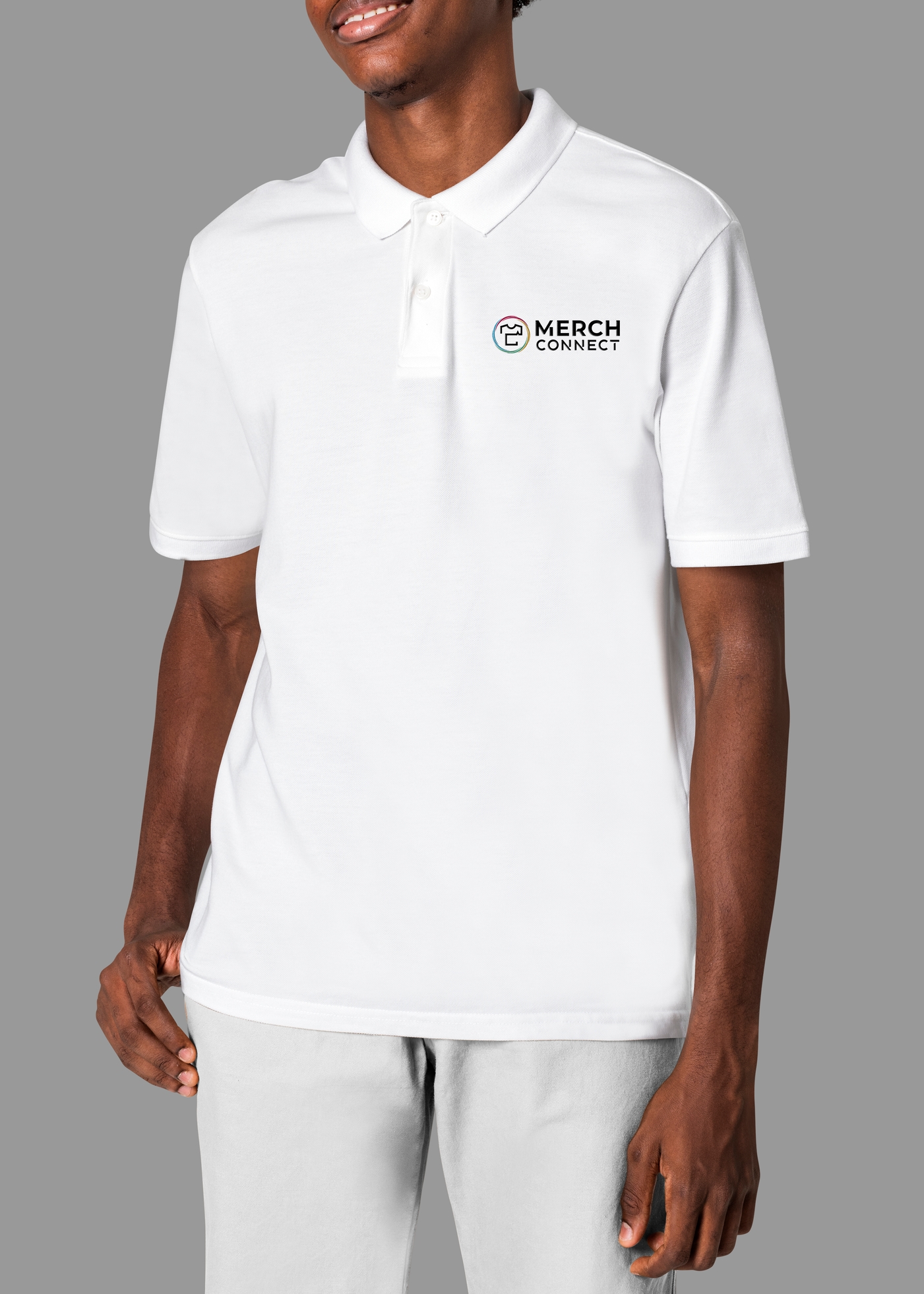 Handsome man in embroidered polo shirt